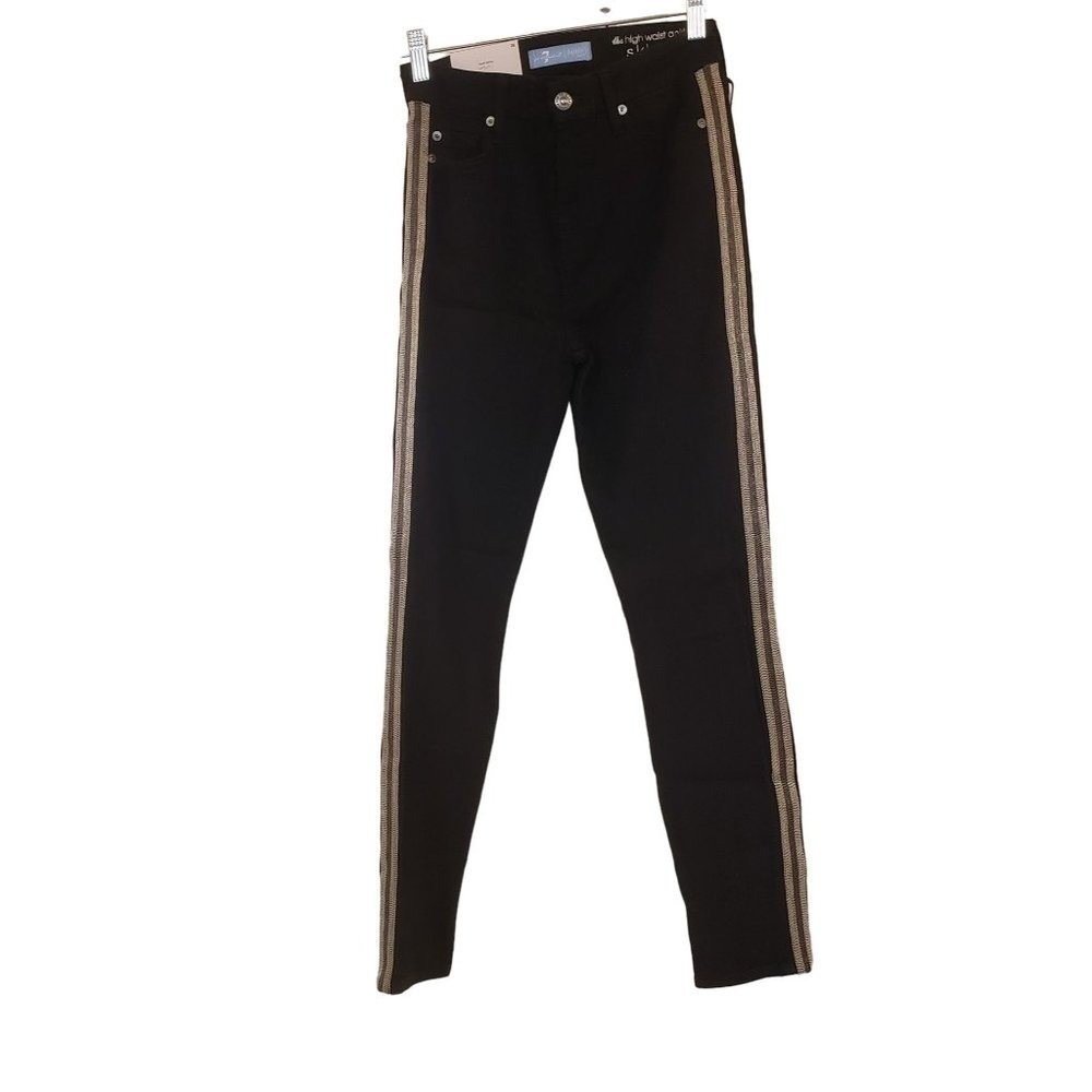 7 for all‎ mankind jeans size 26 Black studded metal sides skinny high waist
